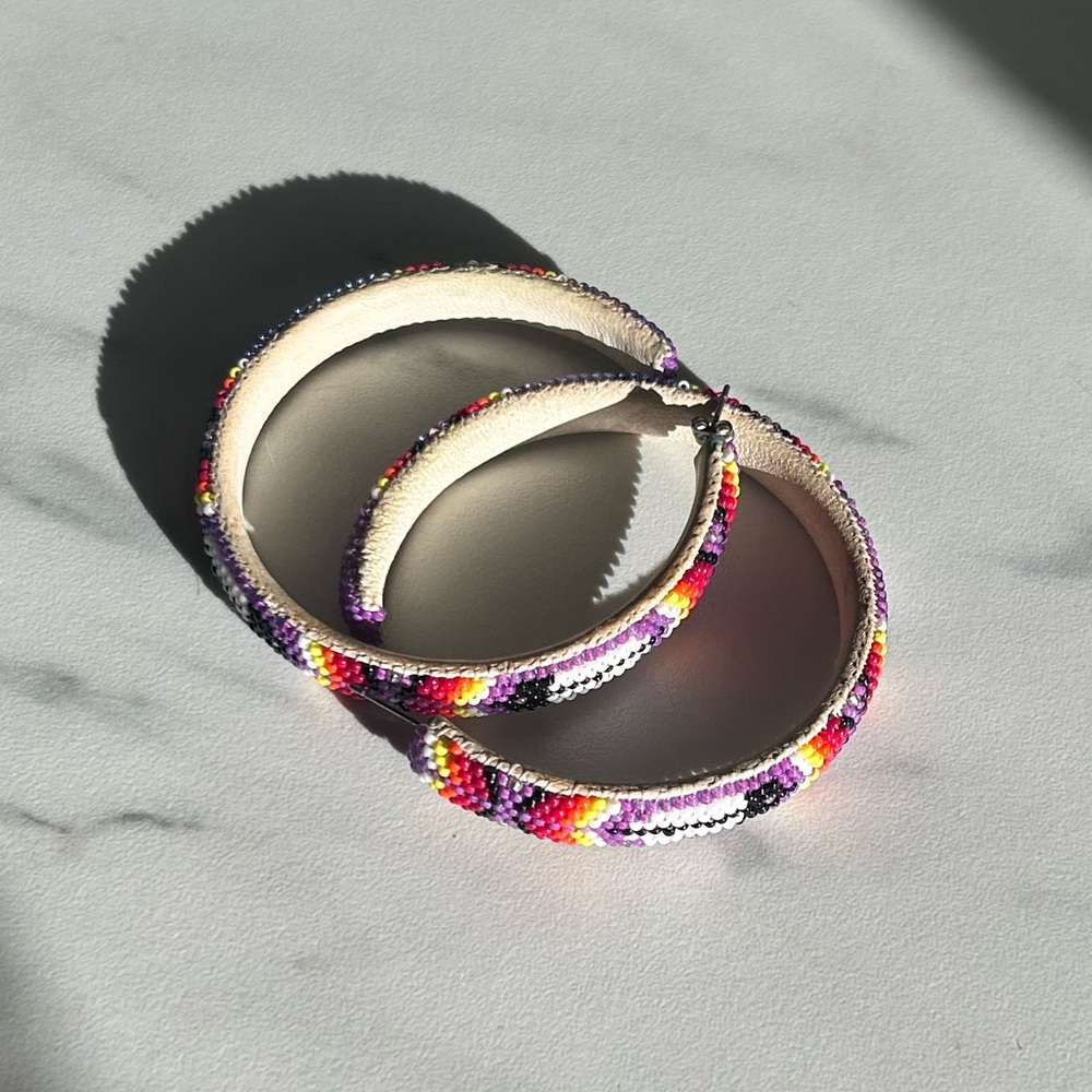 Colorful Indigenous Beaded Hoop Earrings